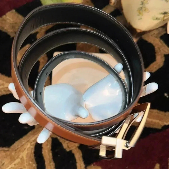 Perry Ellis Men’s Black Brown Reversible Belt Silver Tone Buckle Size 38 NWT - Picture 3 of 15